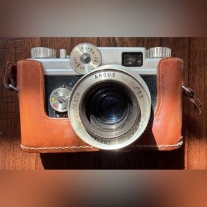 Argus C4 35mm rangefinder film camera with a Cintar 50mm f/2.8 lens and case